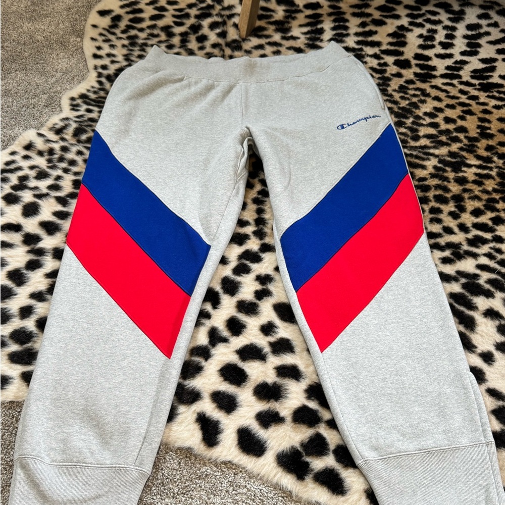 CHAMPION OXFORD GREY REVERSE WEAVE STRIPED JOGGING SWEATPANTS XXL
